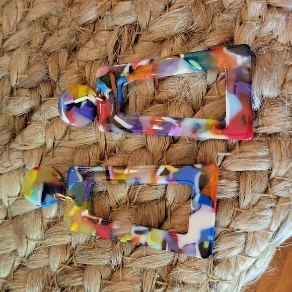 Rainbow Lucite Kaleidescope Style Drop Dangle Earrings, rectangle - Picture 2 of 3